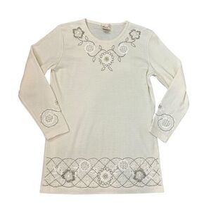 Vintage Ann Wi Sweater Womens Small Ivory Wool Blend Beaded Embroidered Tunic
